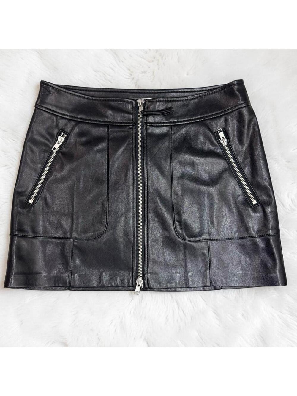 Steve Madden Black Faux Leather Zip Mini Skirt NWT